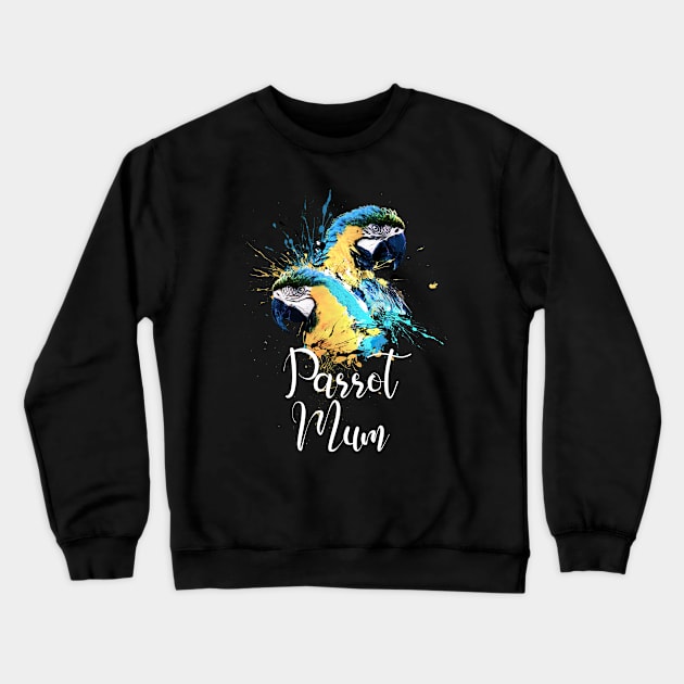 Parrot Mom Color Splatter Macaw Black Crewneck Sweatshirt by BirdNerd